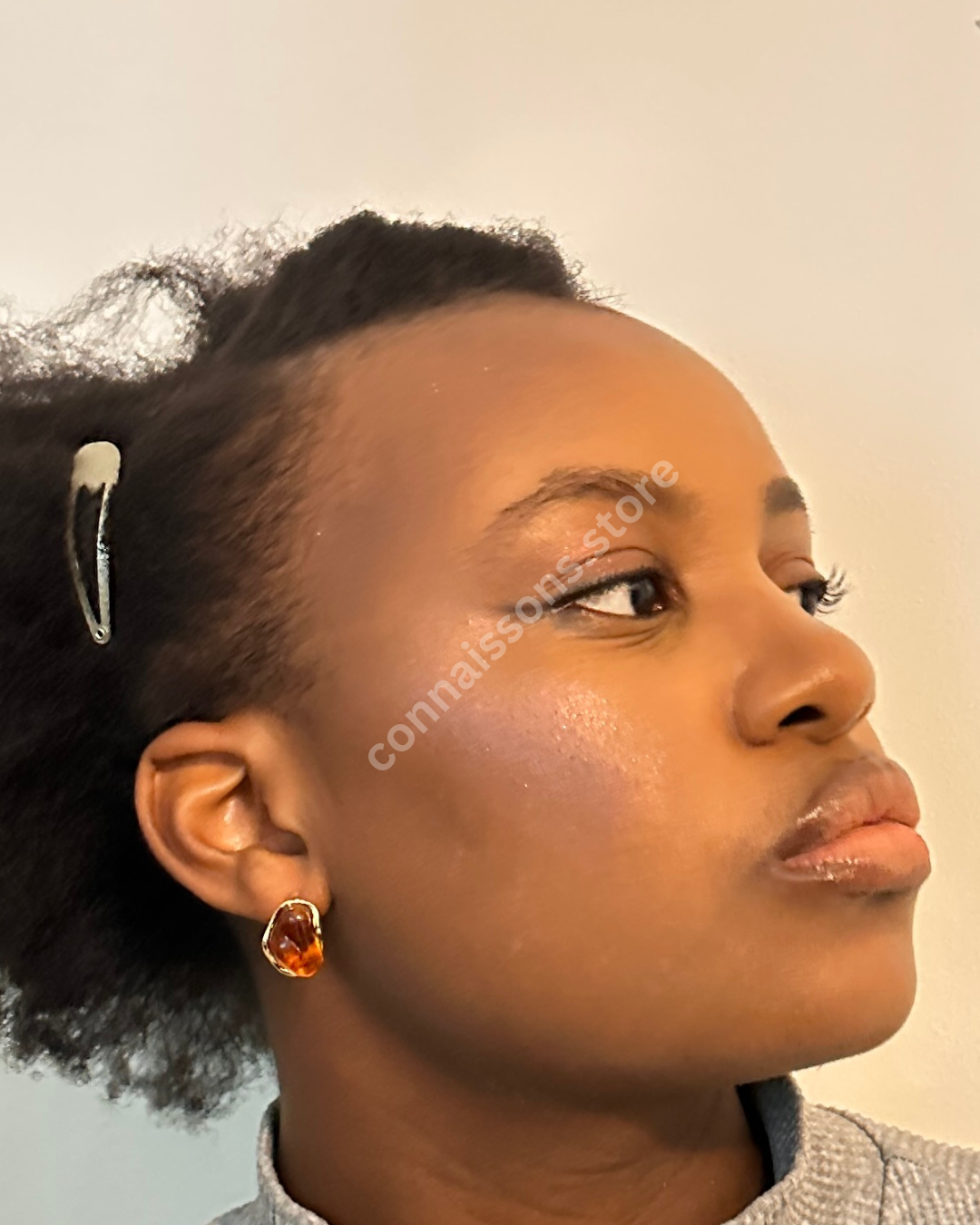Curved Stone Earrings - Brown