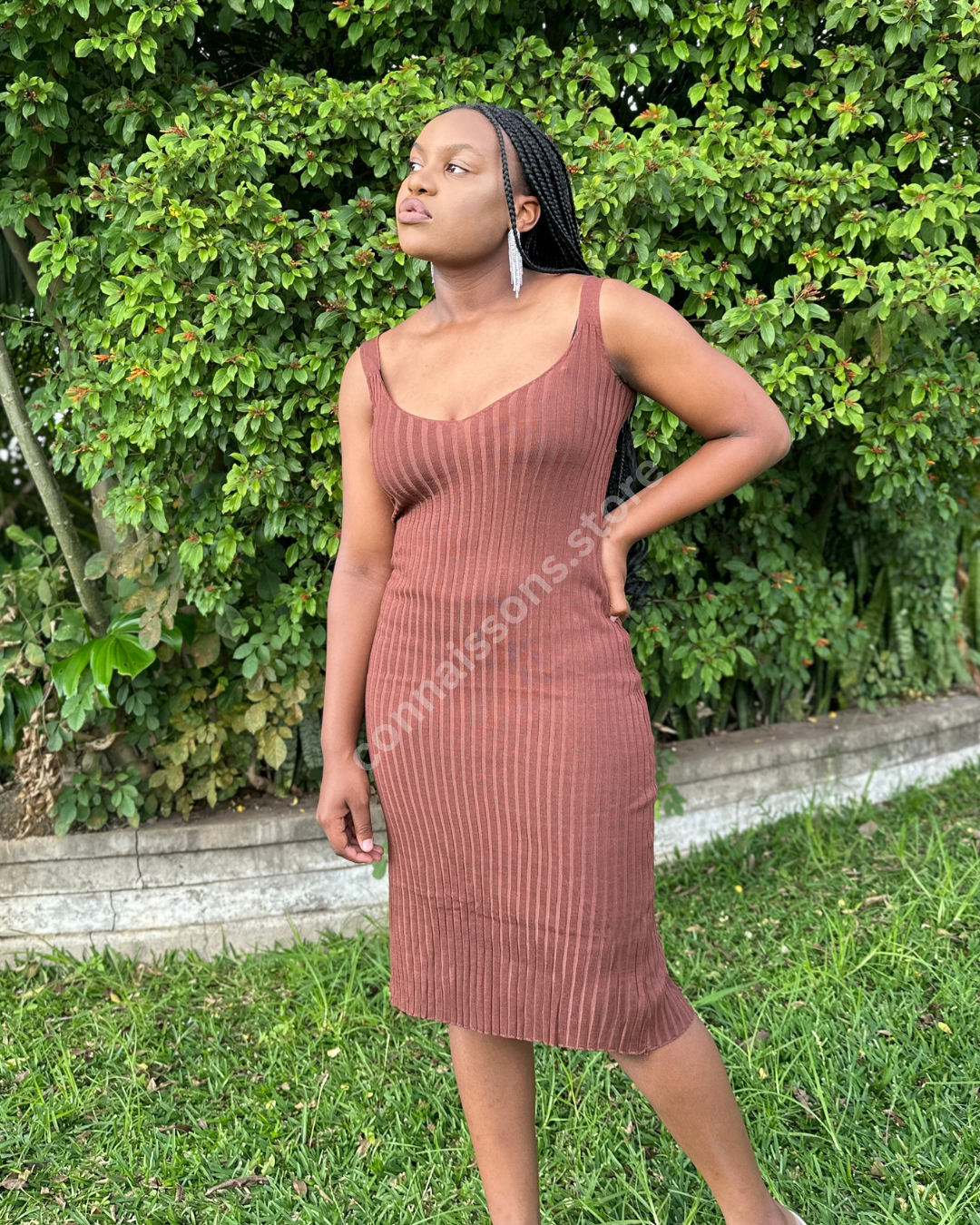 Ribbed Cami Dress - Brown