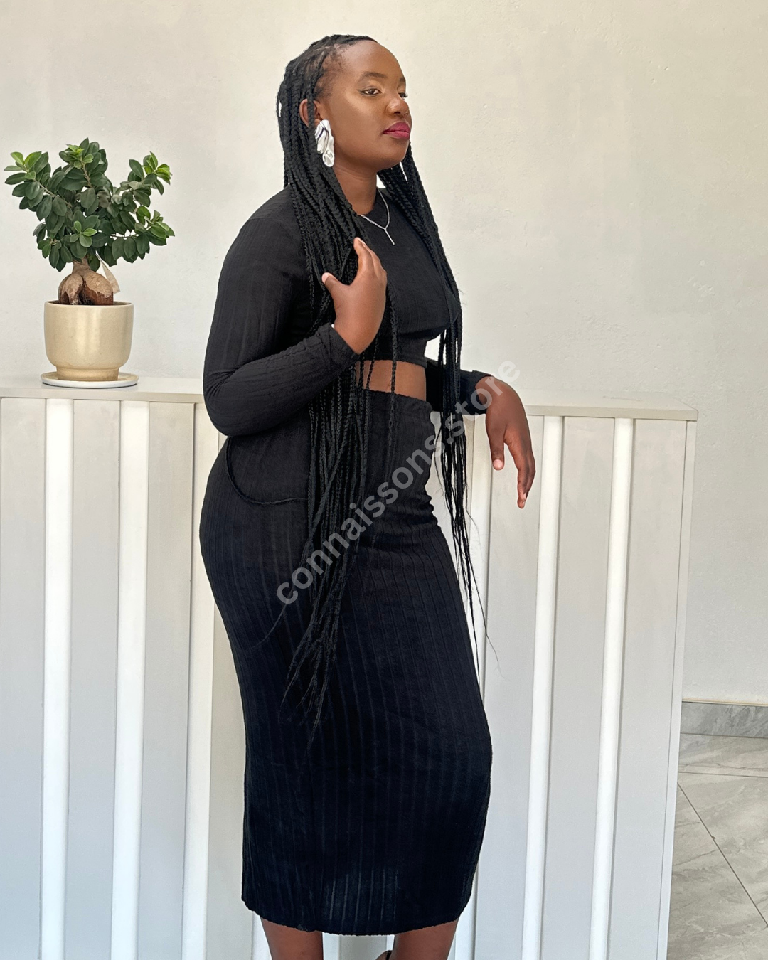 Ribbed Two-Piece Loungewear Set - Black