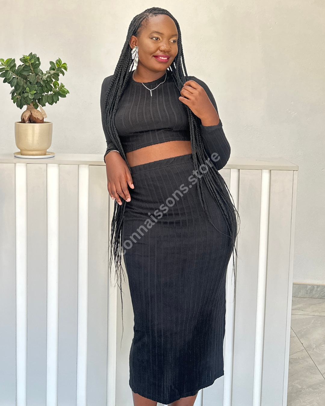 Ribbed Two-Piece Loungewear Set - Black