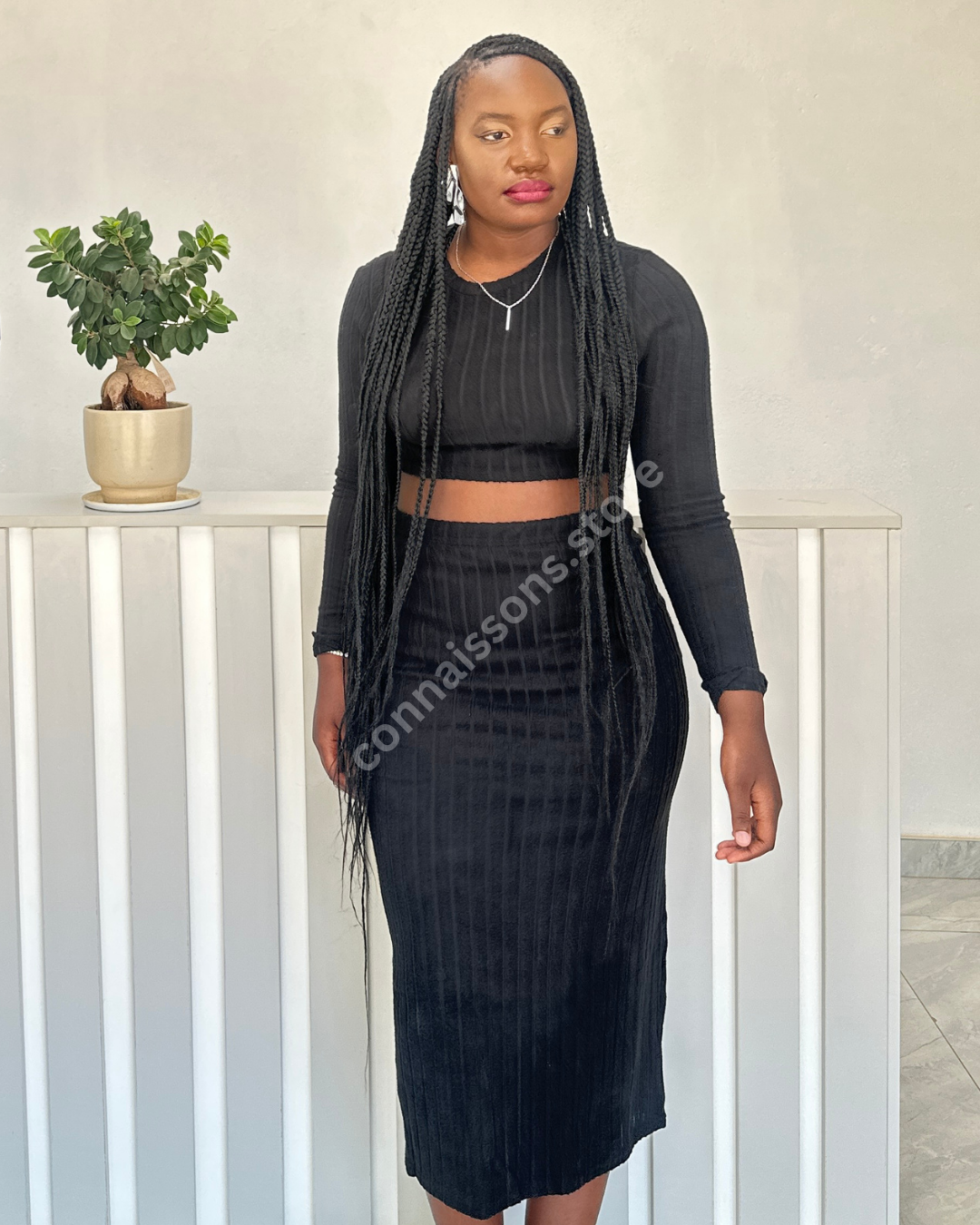 Ribbed Two-Piece Loungewear Set - Black