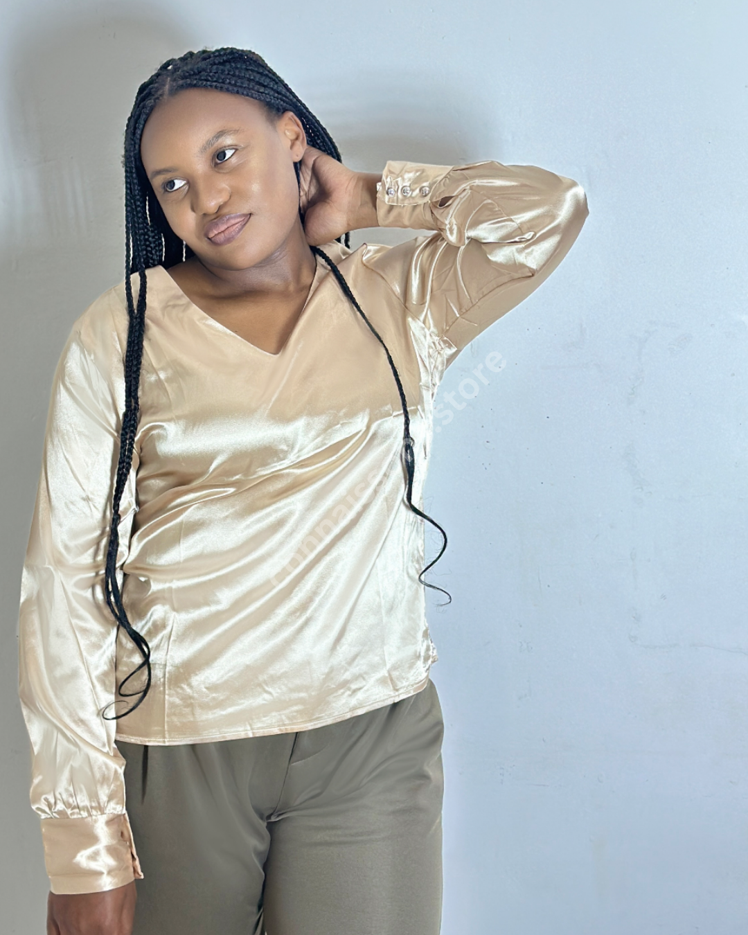 Satin V-Neck Blouse - Champagne