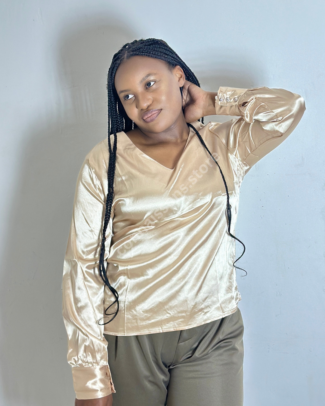Satin V-Neck Blouse - Champagne
