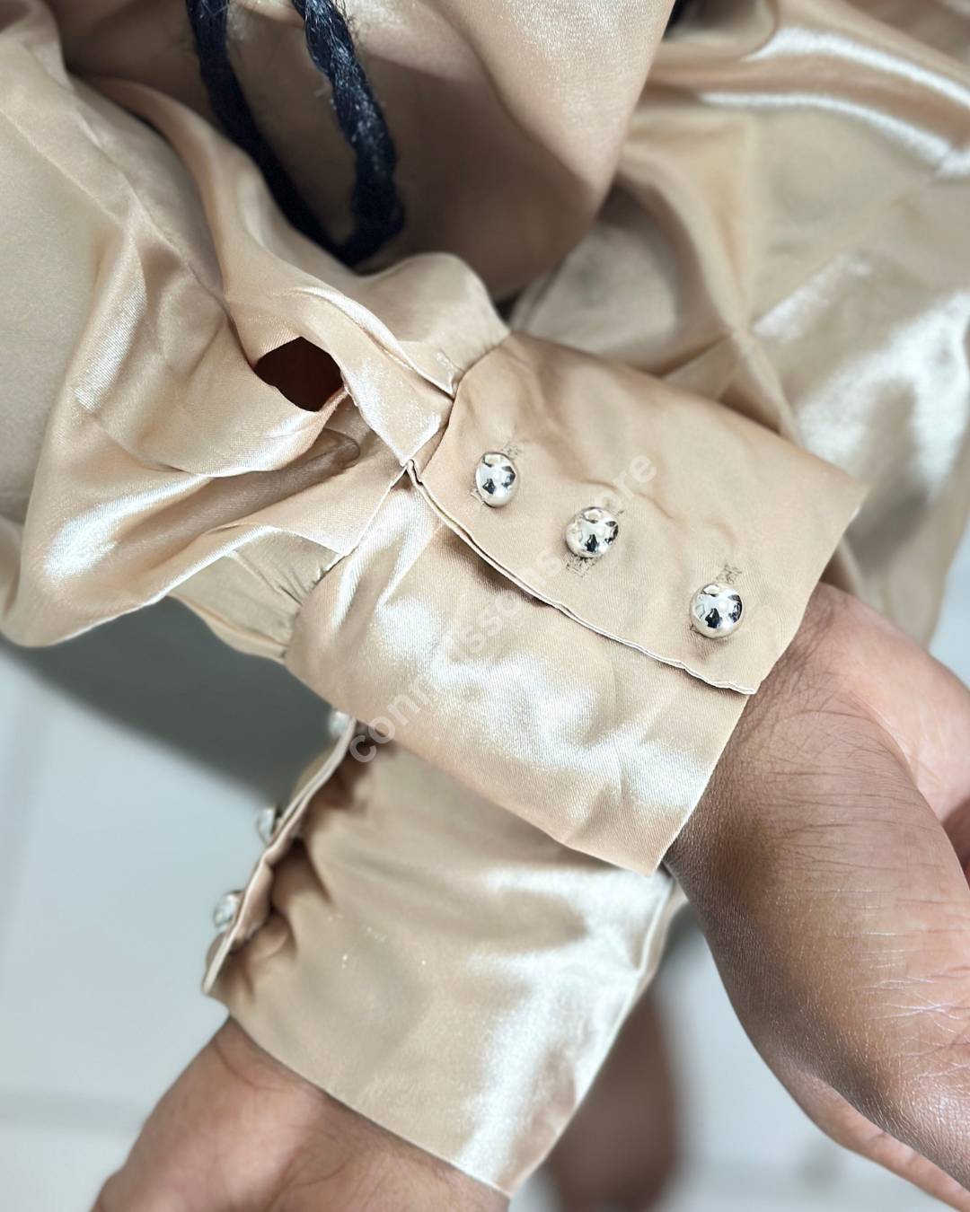 Satin V-Neck Blouse - Champagne