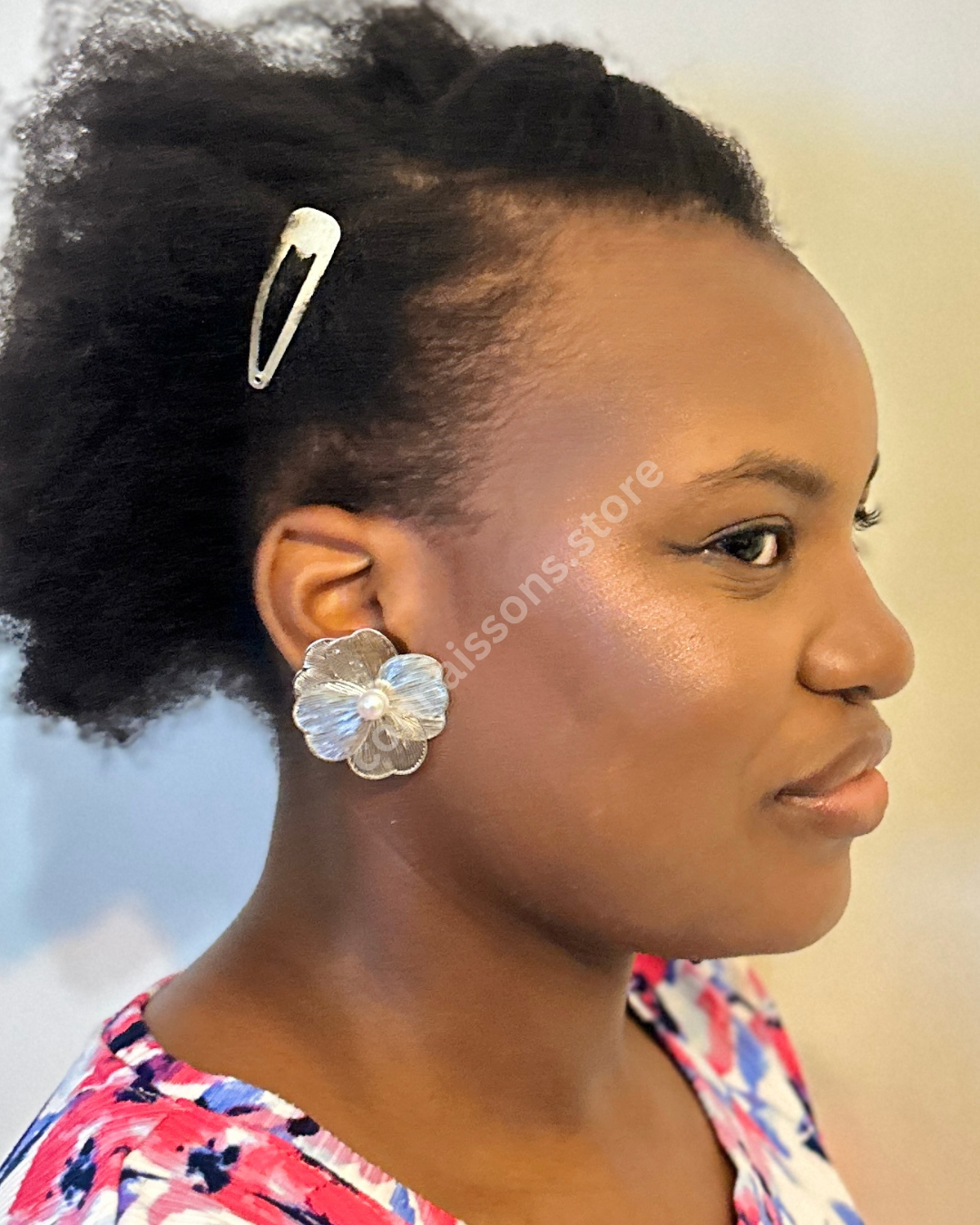 Silver Petal Pearl Earrings