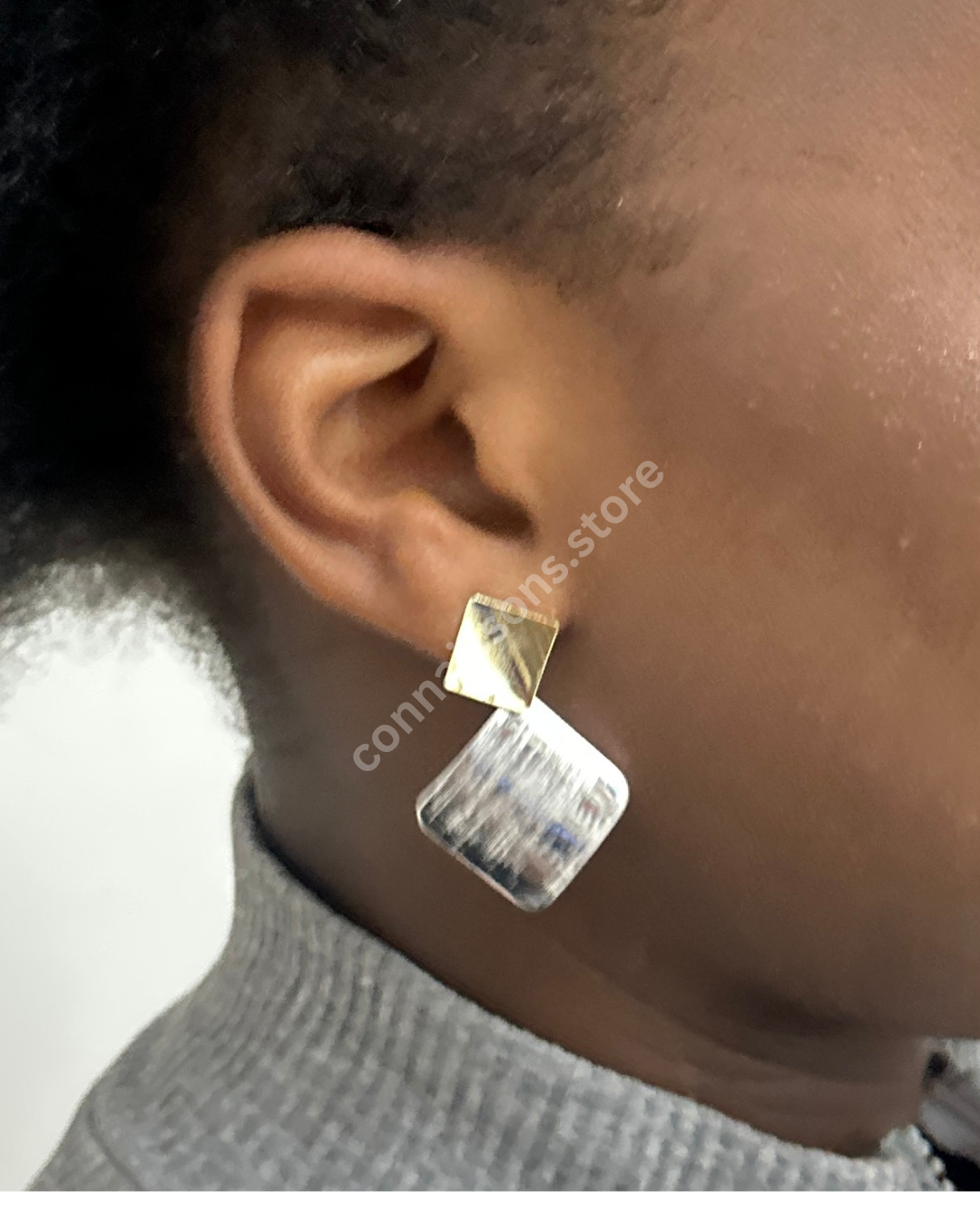 Metallic Tiled Collage Earrings - Gold/Silver