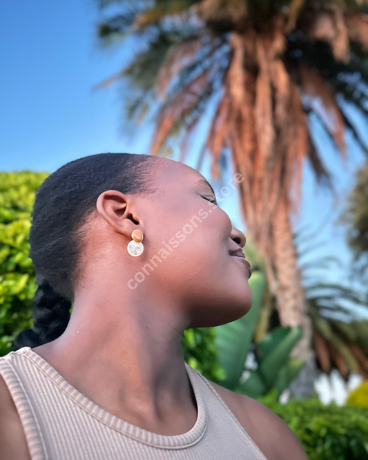 Button Resin Earrings - Brown/White