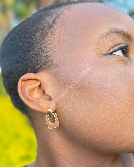 Minimal Coffee Tile Earrings - Brown