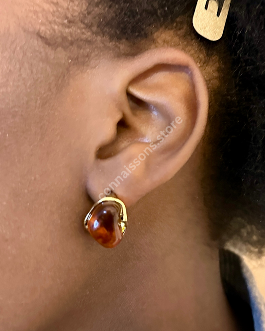 Curved Stone Earrings - Brown