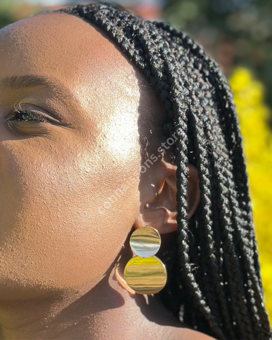 Double Buttoned Earrings - Gold