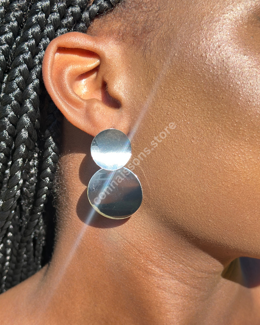 Double Buttoned Earrings - Silver