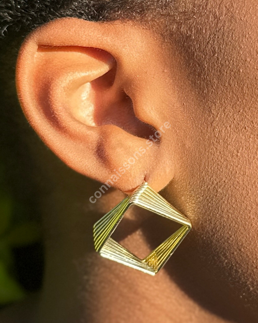 Layered Diamond-Shaped Earrings - Gold