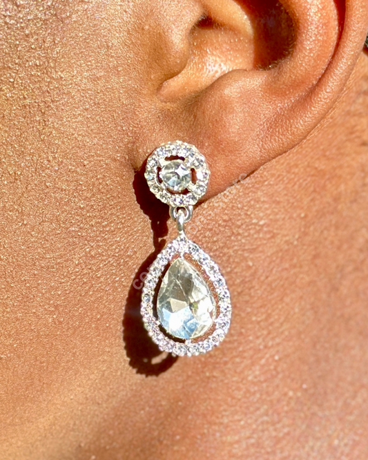 Pear Cut Drop Earrings - Silver