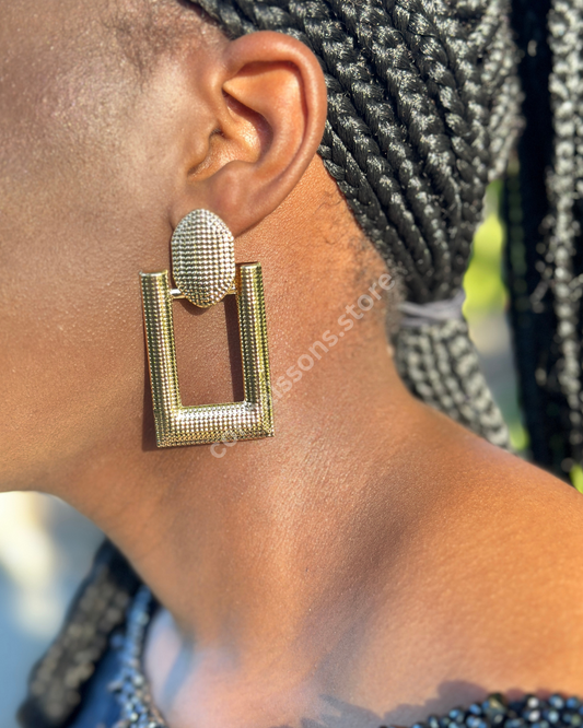 Rectangle Textured Drop Earrings - Gold