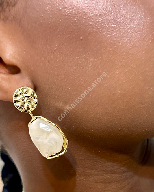Rotating White Stone on Gold Earrings