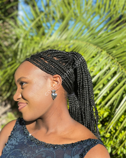 Double Heart Drop Earrings - Silver