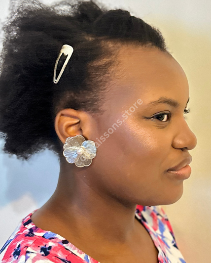 Silver Petal Pearl Earrings