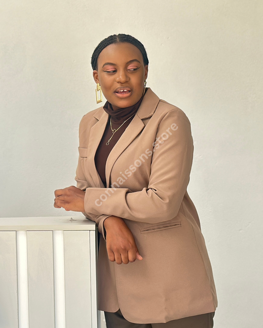 Structured Formal Bossed-Up Blazer - Beige